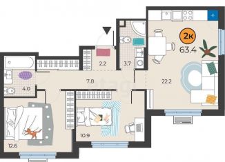 Продается 2-комнатная квартира, 63.4 м2, Тюмень, улица Эльвиры Федоровой, 3