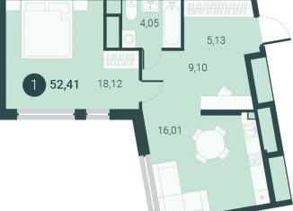 1-ком. квартира на продажу, 52.4 м2, Тюмень