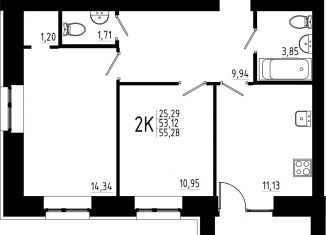 Продажа 2-ком. квартиры, 55.3 м2, Казань, жилой комплекс Притяжение, 2