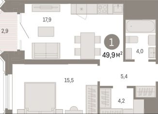 1-ком. квартира на продажу, 49.9 м2, Свердловская область, улица Некрасова, 8