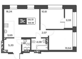 Продам 3-комнатную квартиру, 58.2 м2, Новосибирск