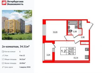 Продается 1-комнатная квартира, 34.5 м2, Санкт-Петербург