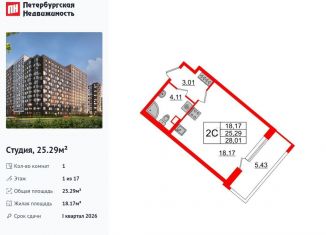 Продаю квартиру студию, 25.3 м2, Санкт-Петербург