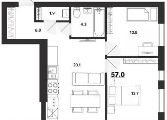 Продажа 2-ком. квартиры, 57 м2, Ульяновская область