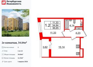 Продается 1-комнатная квартира, 34.8 м2, Санкт-Петербург