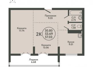 Двухкомнатная квартира на продажу, 57 м2, Новосибирская область