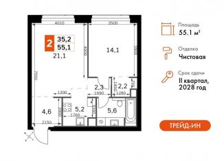 Продажа двухкомнатной квартиры, 55.1 м2, Москва, 3-й Хорошёвский проезд, 3А, Хорошевский район