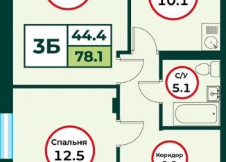 Продаю 3-комнатную квартиру, 78.1 м2, посёлок Солонцы, квартал Магистральный, 7А