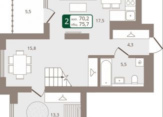 Продажа 2-комнатной квартиры, 75.7 м2, село Ембаево, Бульварная улица, 7