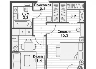 Продаю однокомнатную квартиру, 39.7 м2, Казань