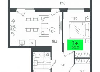 Продаю однокомнатную квартиру, 52.8 м2, деревня Дударева, улица Сергея Джанбровского, 2, ЖК Андерсен Парк
