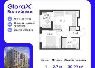 Продается однокомнатная квартира, 31 м2, Санкт-Петербург, метро Фрунзенская, улица Шкапина, 15