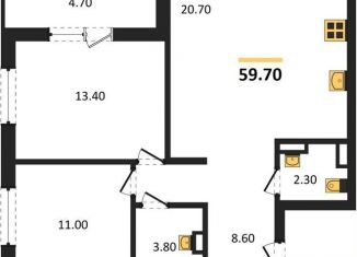 2-комнатная квартира на продажу, 59.7 м2, Новосибирск, Тайгинская улица, с3