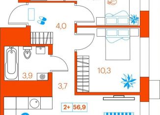 2-ком. квартира на продажу, 56.9 м2, Тюмень, улица Ветеранов Труда, 36/1