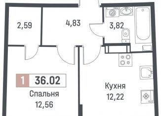 Однокомнатная квартира на продажу, 36 м2, Ленинградская область