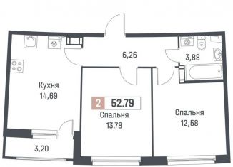 Продается 2-ком. квартира, 51.2 м2, Ленинградская область