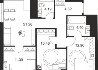 Продам 3-комнатную квартиру, 72.3 м2, 