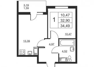 Продаю 1-ком. квартиру, 34.5 м2, Ленинградская область