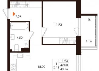 Однокомнатная квартира на продажу, 43.2 м2, Санкт-Петербург