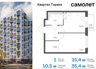 1-комнатная квартира на продажу, 35.4 м2, Ленинградская область, жилой комплекс Квартал Торики, к1.1