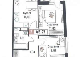 Продажа 2-ком. квартиры, 45.3 м2, Мурино, ЖК Авиатор