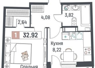 Продам 1-комнатную квартиру, 32.9 м2, Мурино