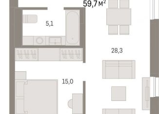 Продаю однокомнатную квартиру, 59.7 м2, Тюмень, Ленинский округ