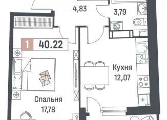 Продается 1-комнатная квартира, 40.2 м2, Мурино