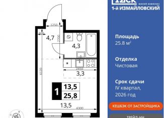 Продажа квартиры студии, 25.8 м2, Москва, Монтажная улица, вл8/24, район Гольяново