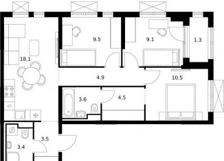 Продается трехкомнатная квартира, 68.4 м2, Казань