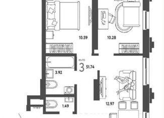 Продается трехкомнатная квартира, 51.7 м2, Новосибирск