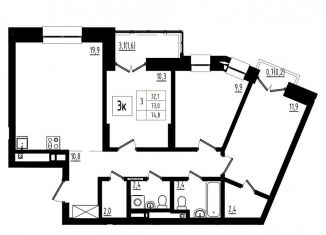 Продается 3-ком. квартира, 74.8 м2, Ярославль