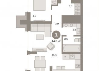 Продажа 1-комнатной квартиры, 44.8 м2, Москва, метро Стахановская