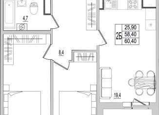 Продаю 2-ком. квартиру, 60.4 м2, Псковская область