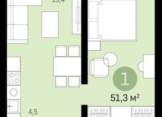 1-ком. квартира на продажу, 51.3 м2, Новосибирская область, улица Аэропорт, 88