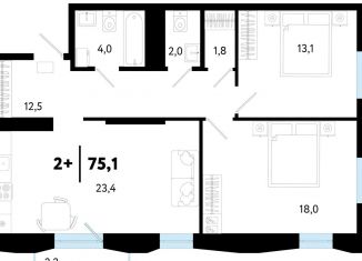 2-комнатная квартира на продажу, 75.2 м2, Тюмень