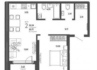 Продажа 2-комнатной квартиры, 53.4 м2, Новосибирск