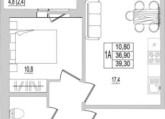 Продам однокомнатную квартиру, 39.3 м2, Псковская область