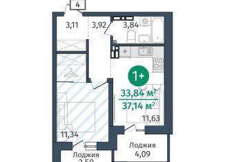 Продам 1-ком. квартиру, 33.8 м2, деревня Дударева