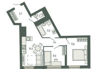 Продаю 2-ком. квартиру, 54.3 м2, Екатеринбург, метро Ботаническая, площадь Жуковского, 8