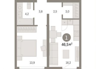 Продается однокомнатная квартира, 46.5 м2, Тюмень