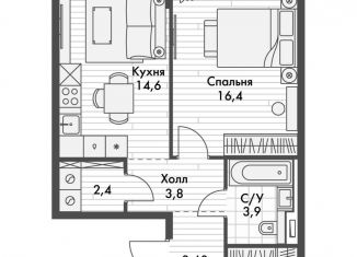 Продам 1-комнатную квартиру, 47.8 м2, Казань