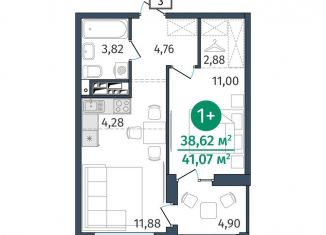 Продажа 1-комнатной квартиры, 38.6 м2, Тюмень, улица Тимофея Кармацкого, 17