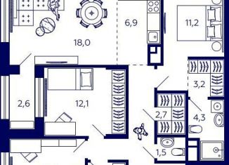 Квартира на продажу свободная планировка, 87.9 м2, Уфа, улица Энтузиастов, 7