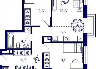 Продажа квартиры со свободной планировкой, 83.1 м2, Уфа, Октябрьский район, улица Энтузиастов, 7