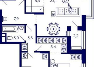 Квартира на продажу свободная планировка, 75.9 м2, Уфа, Октябрьский район, улица Энтузиастов, 7