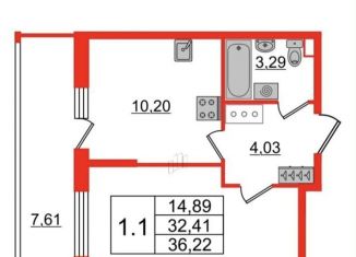 Однокомнатная квартира на продажу, 36.2 м2, Санкт-Петербург, проспект Будённого, 21к1