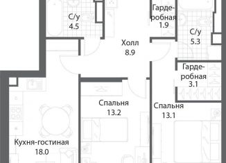 Продаю двухкомнатную квартиру, 68.1 м2, Москва, Даниловский район, жилой комплекс Нагатино Ай-Ленд, к1