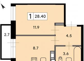 1-комнатная квартира на продажу, 28.4 м2, деревня Скотное, Рождественская улица, 1к2, ЖК Ёлки Вилладж