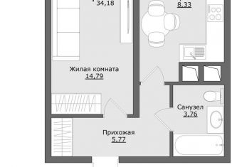 Продам 1-комнатную квартиру, 34.2 м2, Московская область